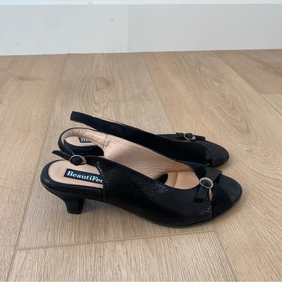 BeautiFeel | Shoes | Beautifeel Black Shimmer Open Toe Kitten Heel